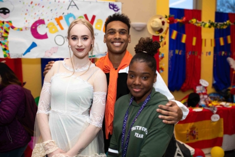 Students posing at international carnival event