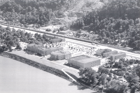 Historic aerial view of campus