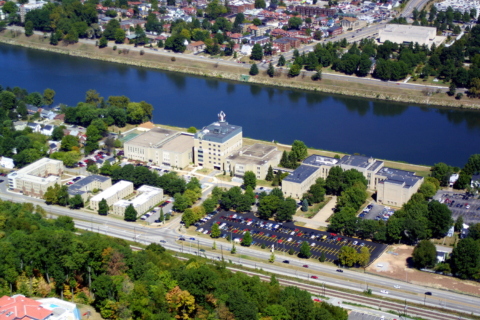 drone view of campus