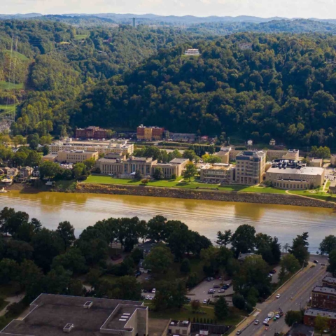 drone view of campus