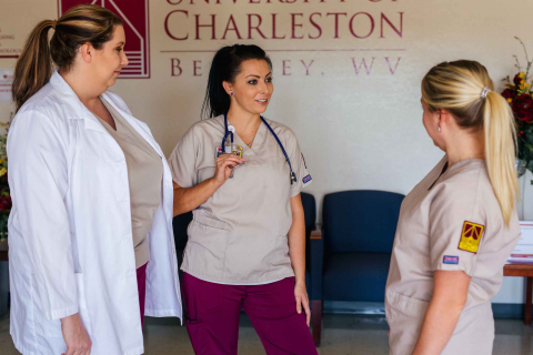 group of nursing students talking