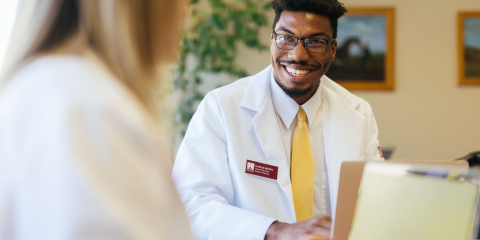 Pharmacy Student Smiling at second student